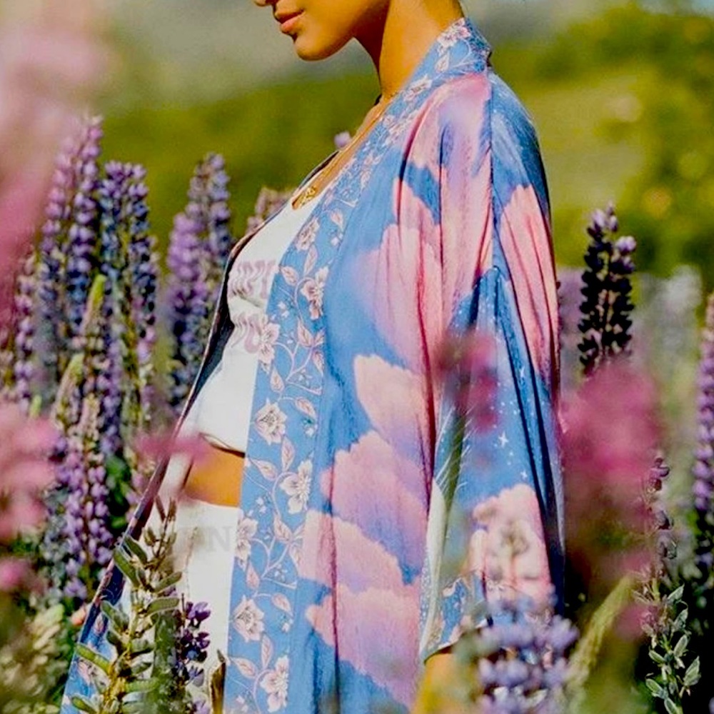 Now In Boho Lunar Cosmos Moon&Stars Kimono Robe - Picture 4 of 9